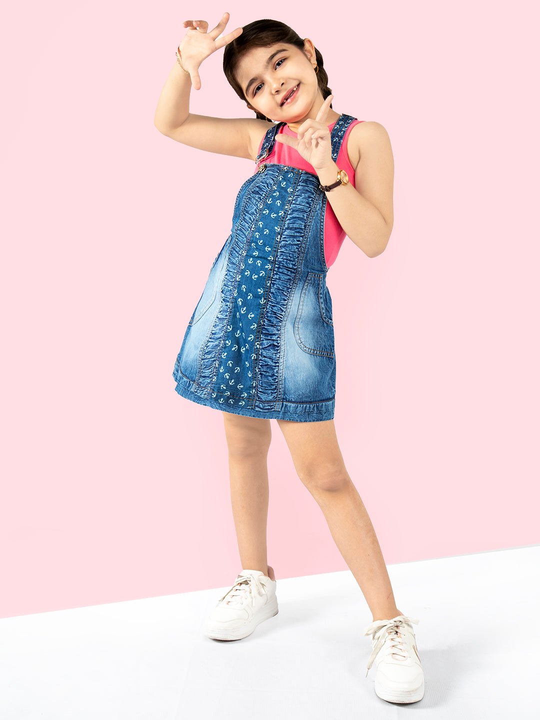 Denim Cotton Sleeveless A-line Pinafore Dungaree Dress With T-Shirt Fo –  Naughty Ninos