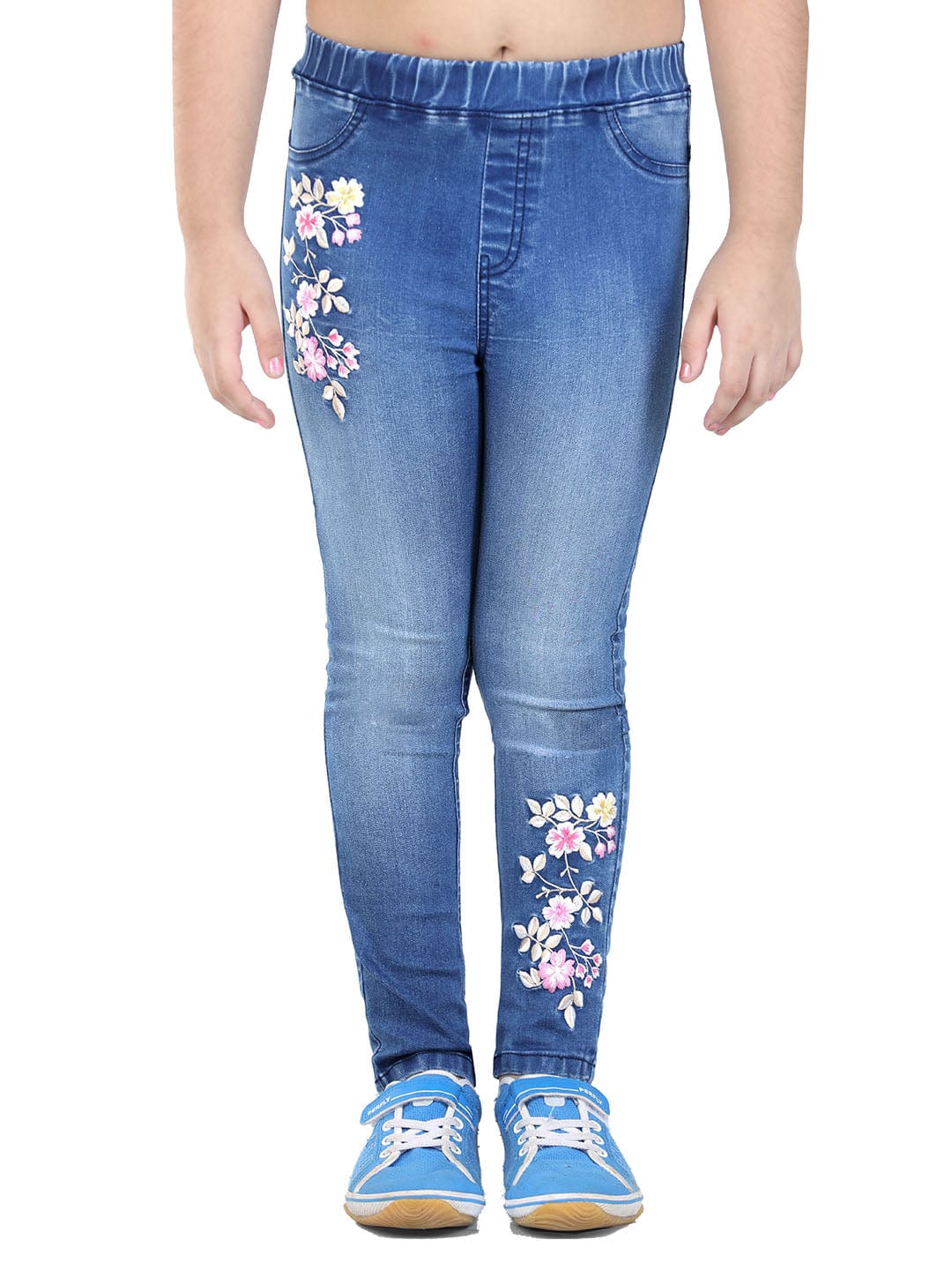 Buy Naughty Ninos Girls Blue Heavy Fade Embroidered Stretchable Jeans -  Jeans for Girls 16443466