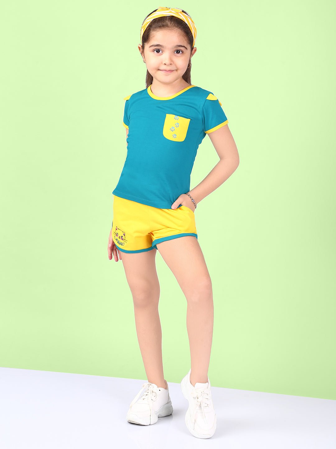 Girls Solid Cotton Top and Shorts
