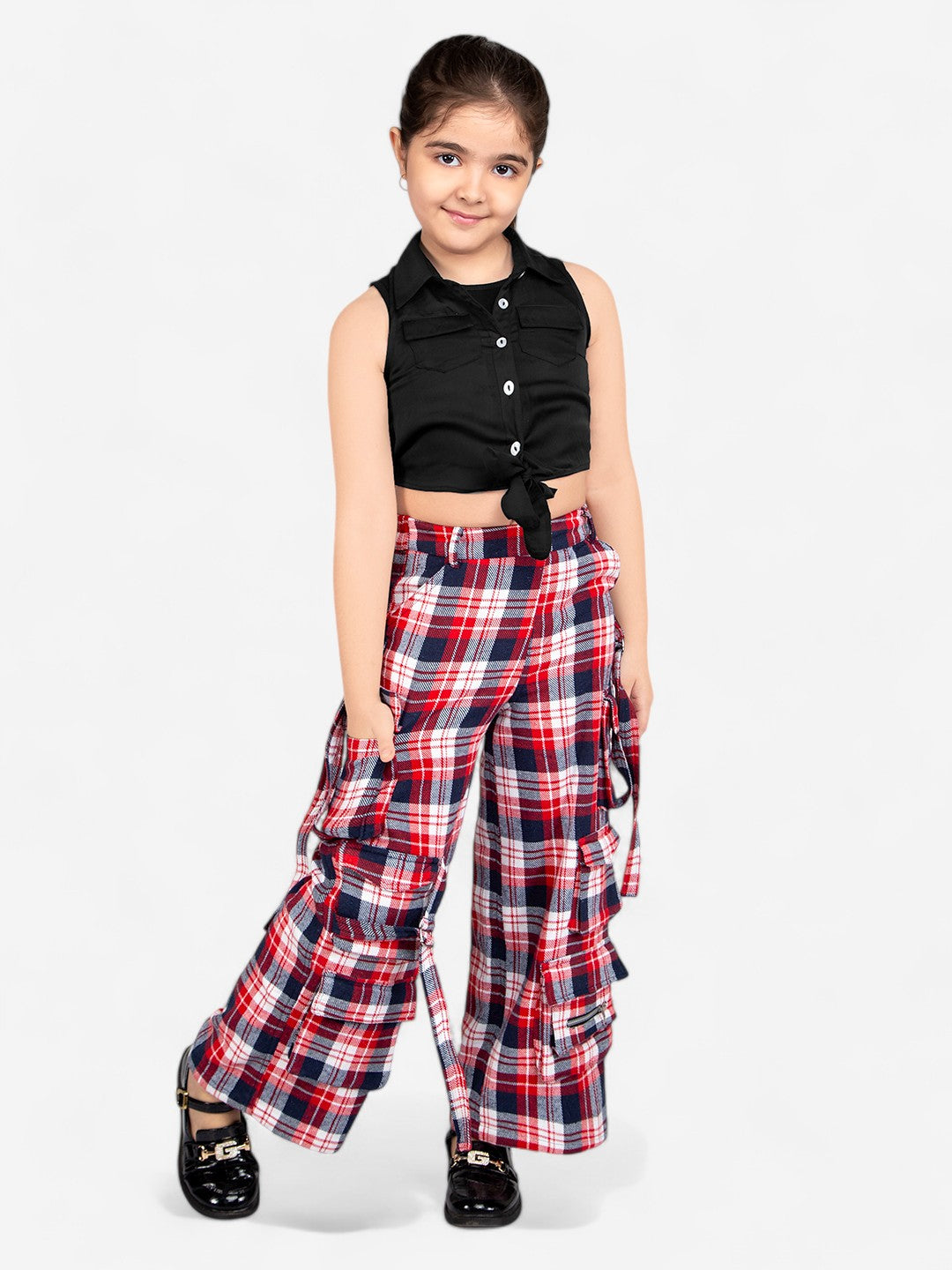 Girls Cotton Checkered Cargo