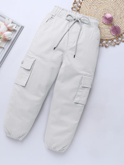 Girls Cotton Light Grey Cargo