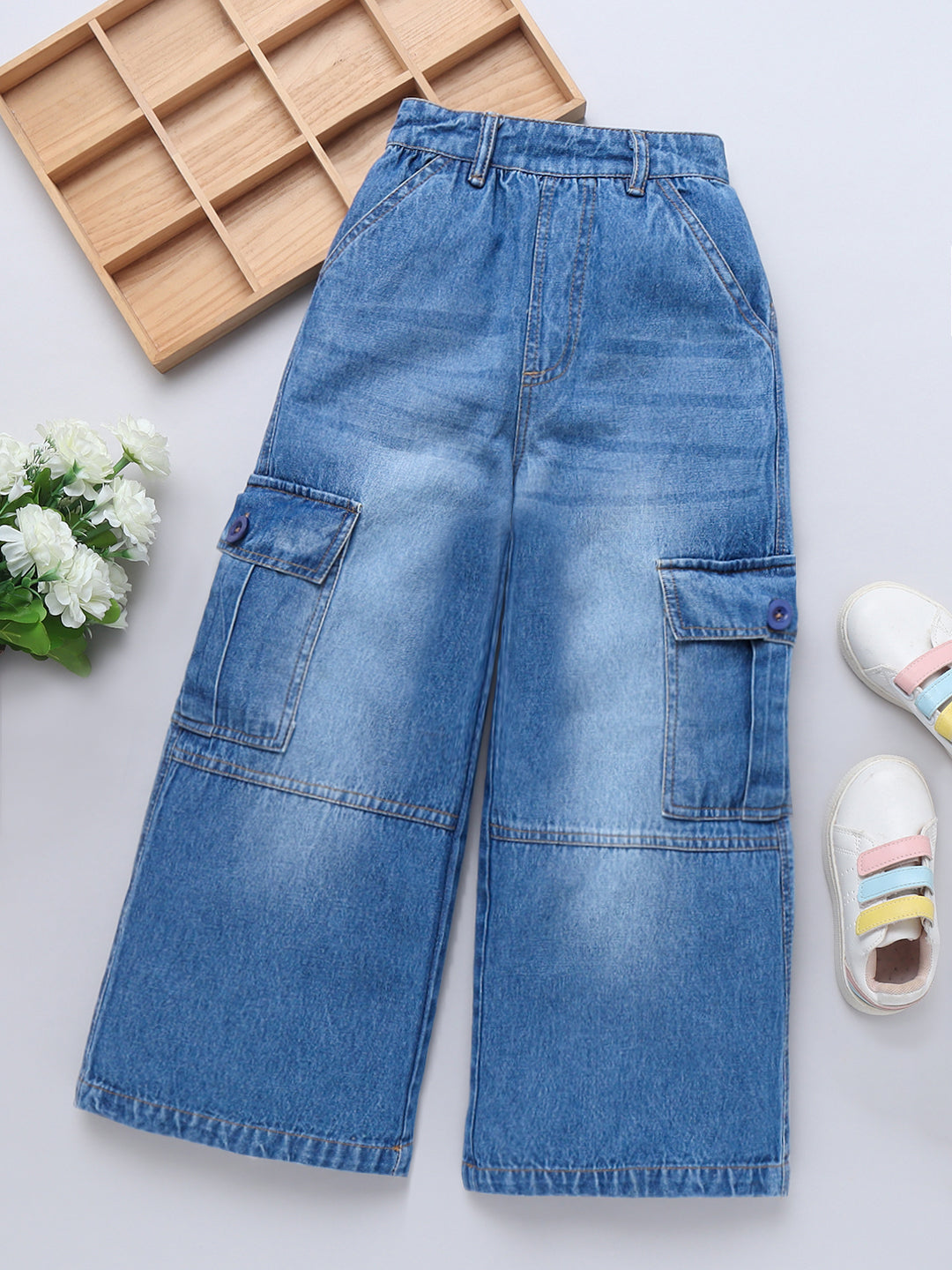 Cotton Denim Flared Cargo for Girls & Boys