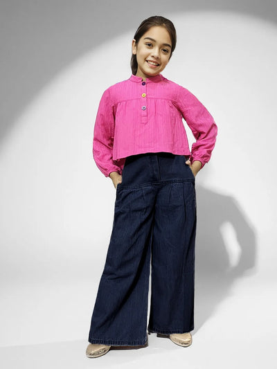 Girls Denim Pleated Jeans