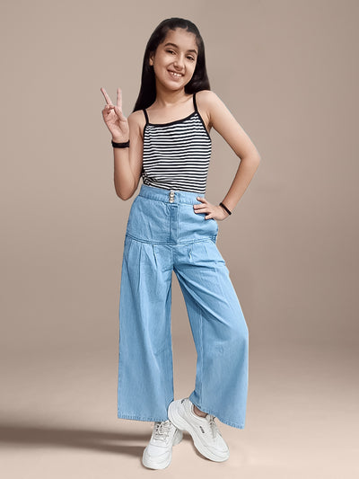 Girls Denim Pleated Jeans