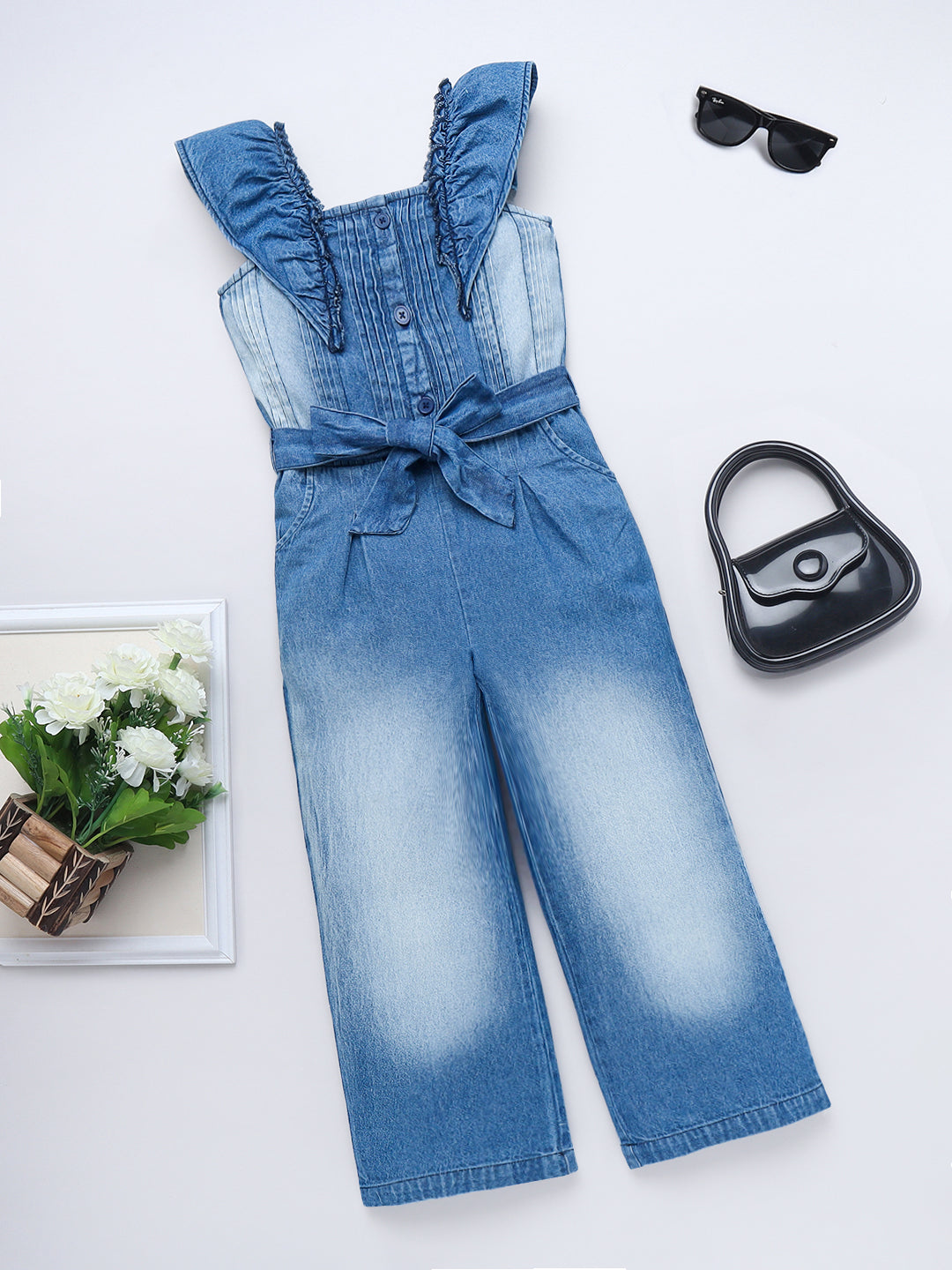 Girls Cotton Denim Jumpsuit