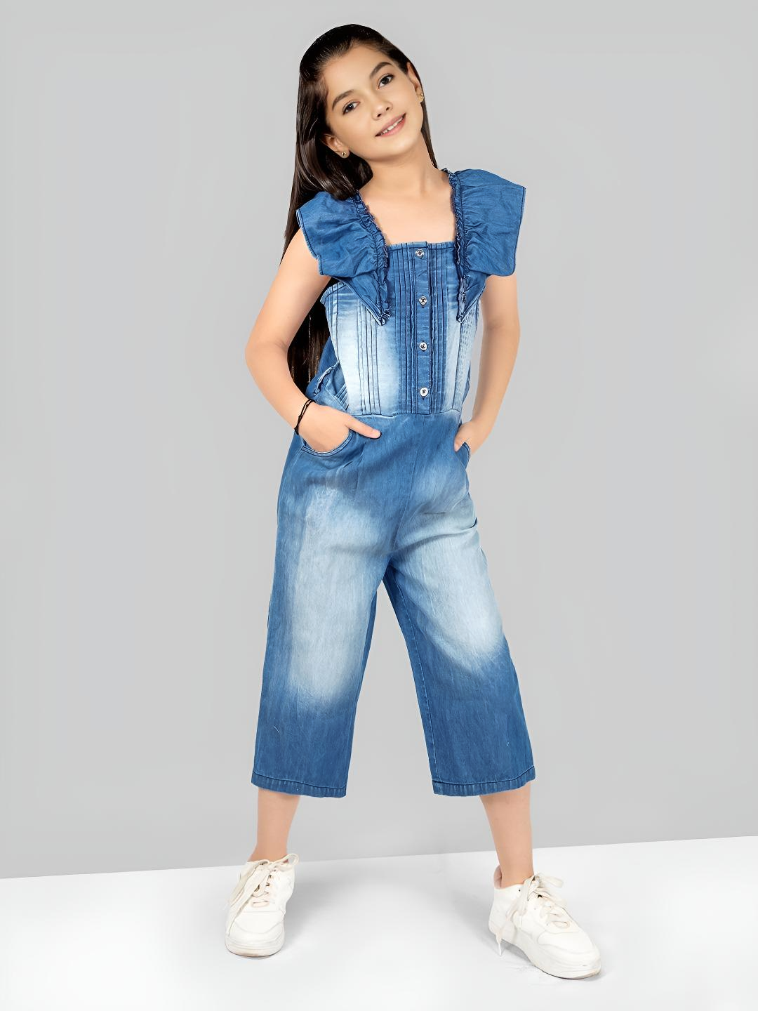 Girls Cotton Denim Jumpsuit