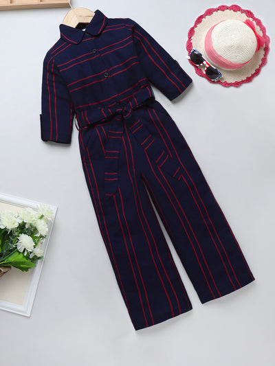 Girls Rayon Stripes Jumpsuit