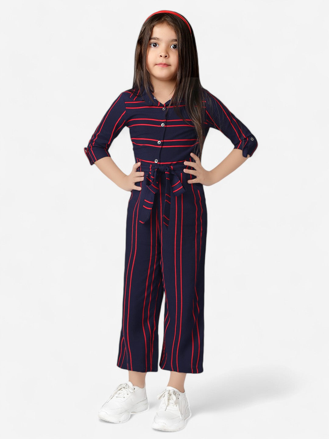 Girls Rayon Stripes Jumpsuit