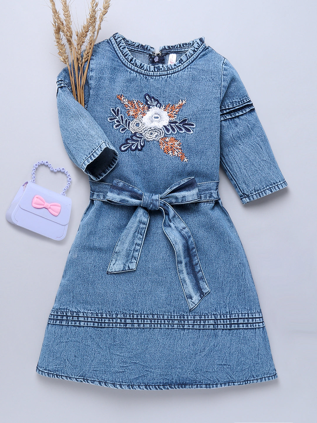 Girls Denim Embroidered Dress