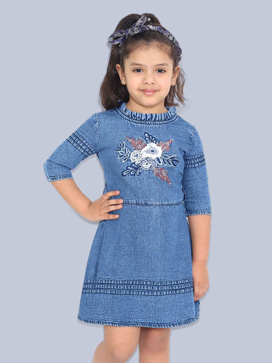 Girls Denim Embroidered Dress