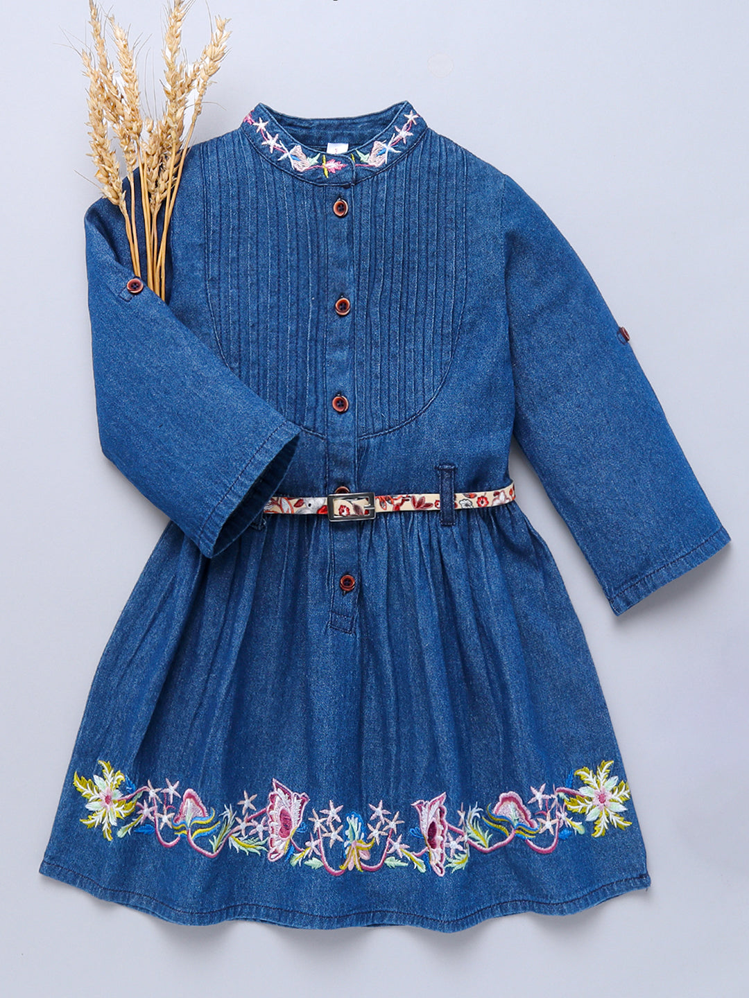 Girls Denim Embroidered Dress