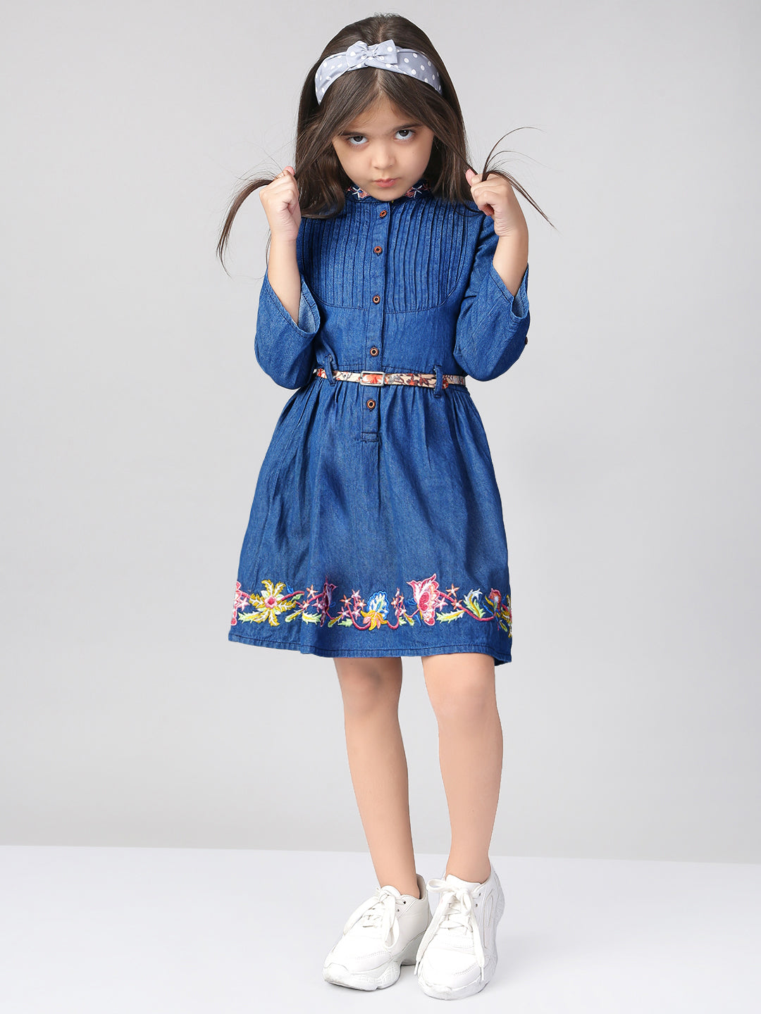 Girls Denim Embroidered Dress