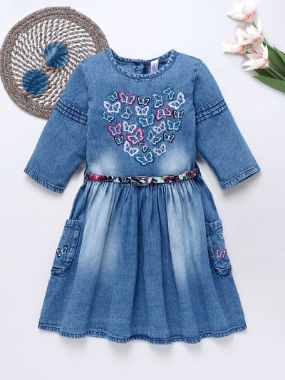 Girls Denim Embroidered Dress