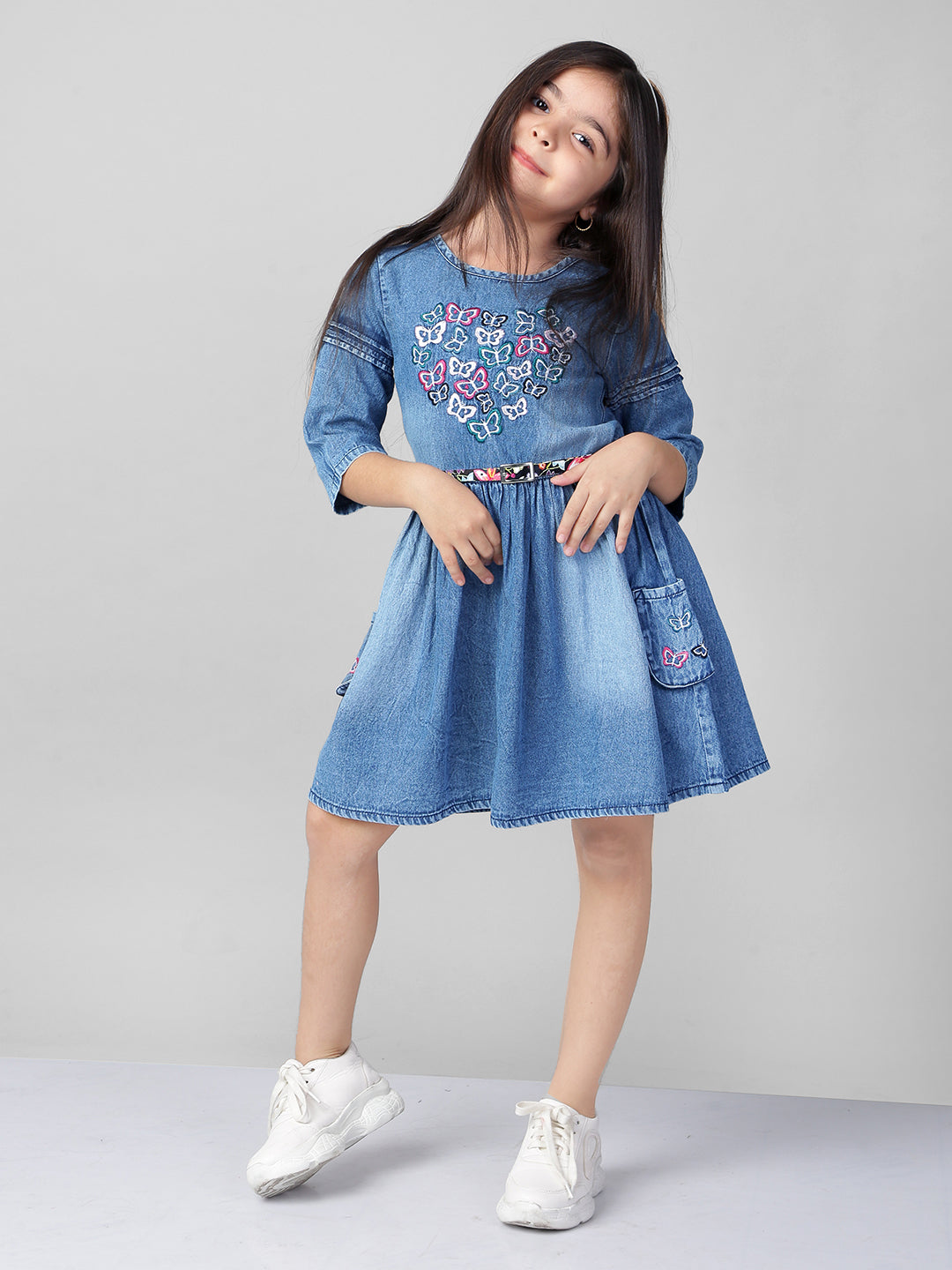 Girls Denim Embroidered Dress