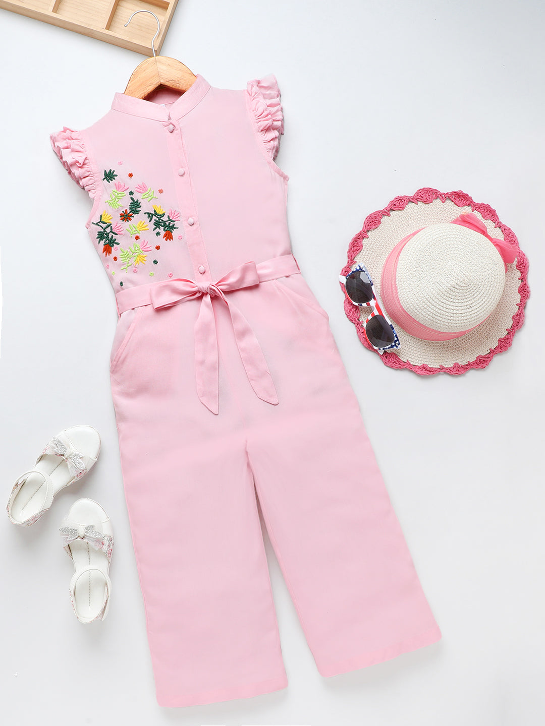 Girls Rayon Embroidered Jumpsuit