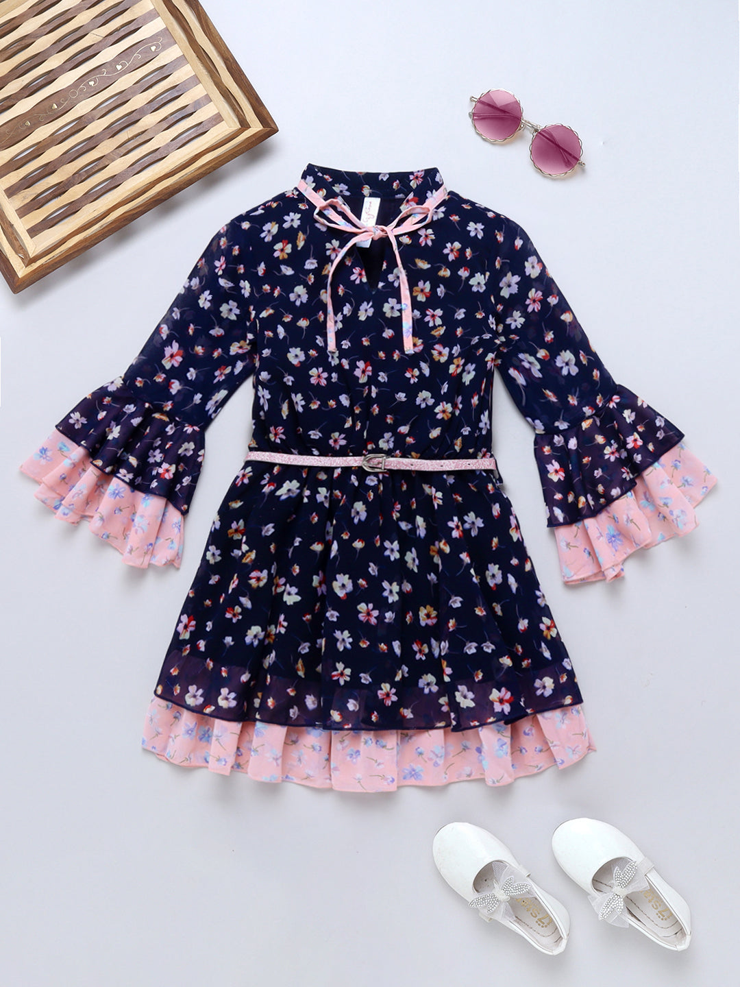 Girls Georgette Tie-Up Dress