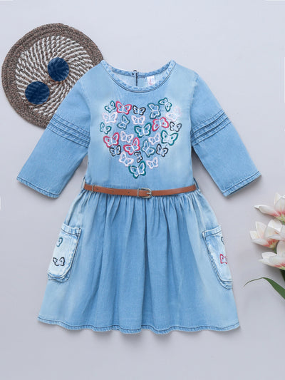 Girls Denim Embroidered Dress