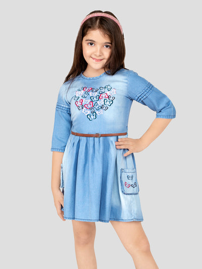 Girls Denim Embroidered Dress