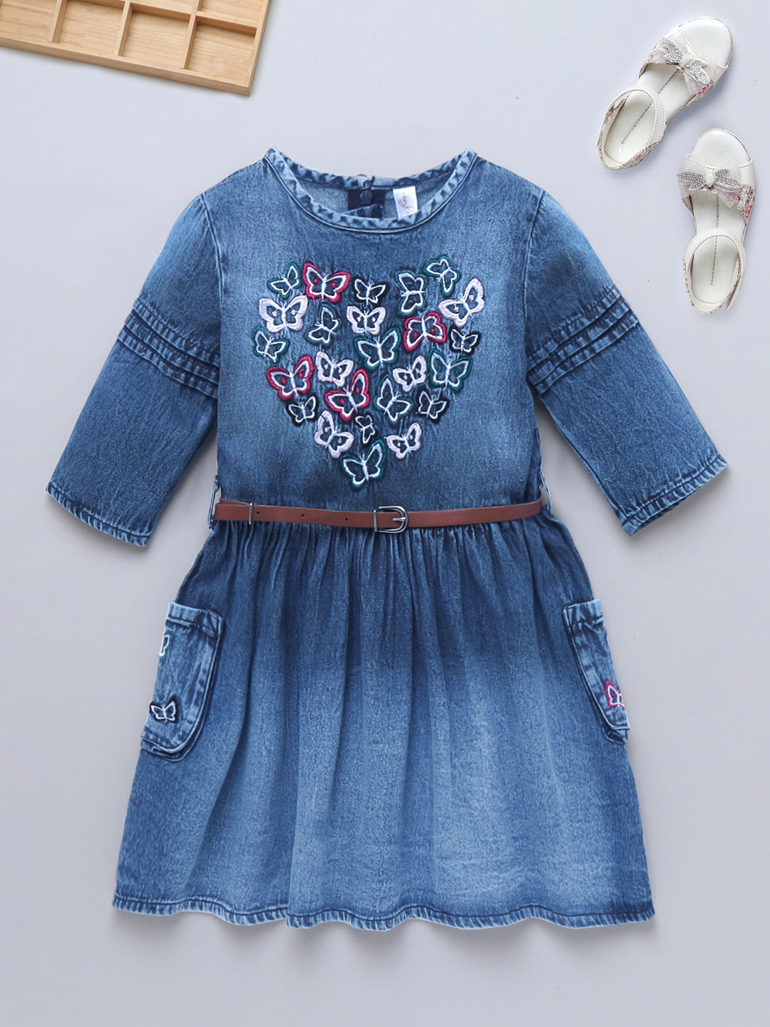 Girls Denim Embroidered Dress