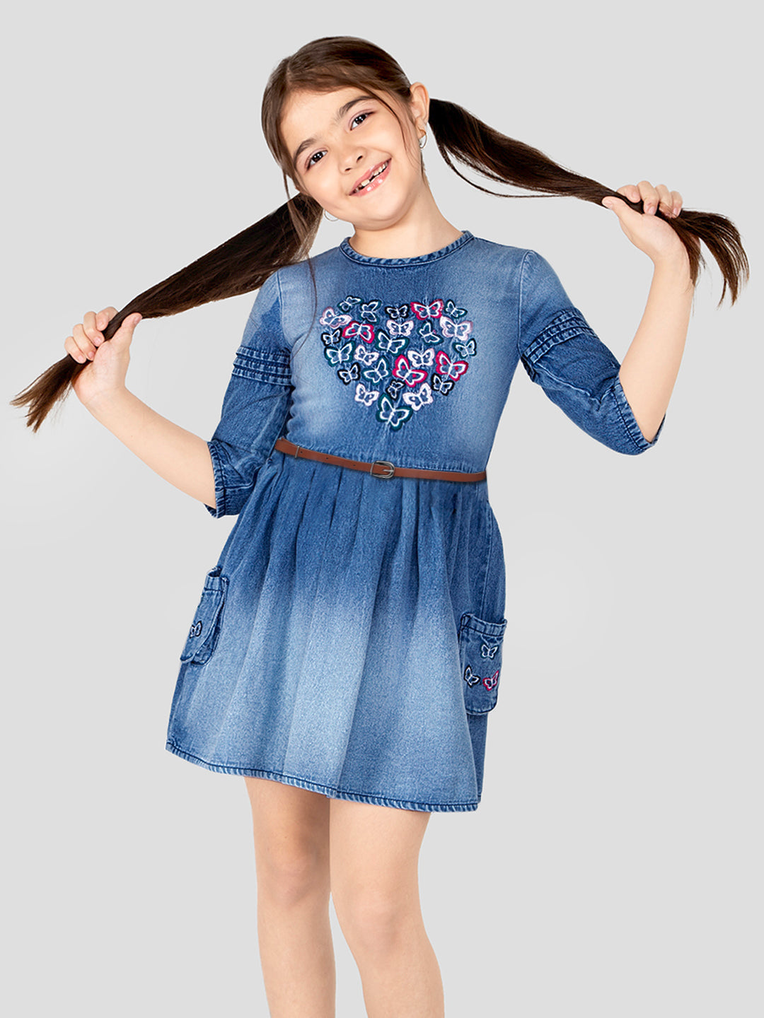 Girls Denim Embroidered Dress