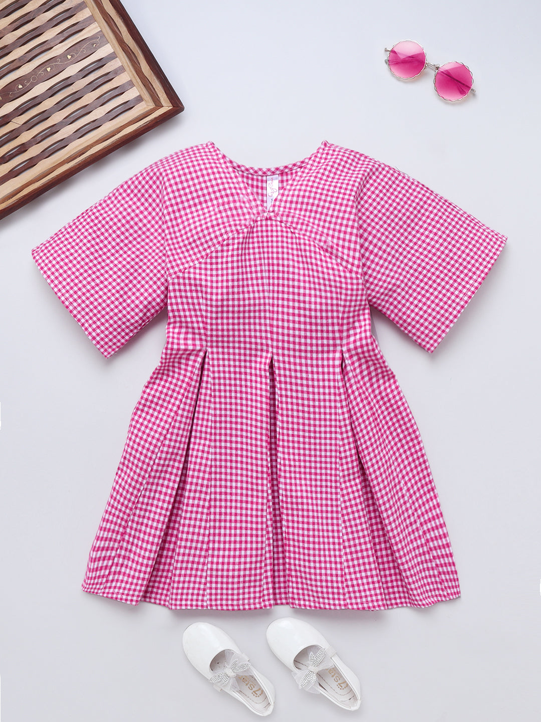 Girls Cotton Checks Dress