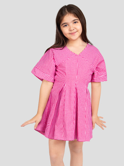 Girls Cotton Checks Dress