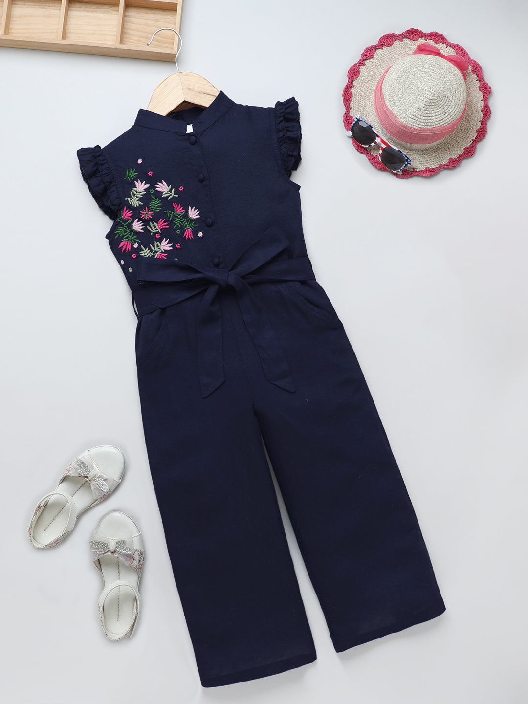 Girls Cotton Embroidered Jumpsuit