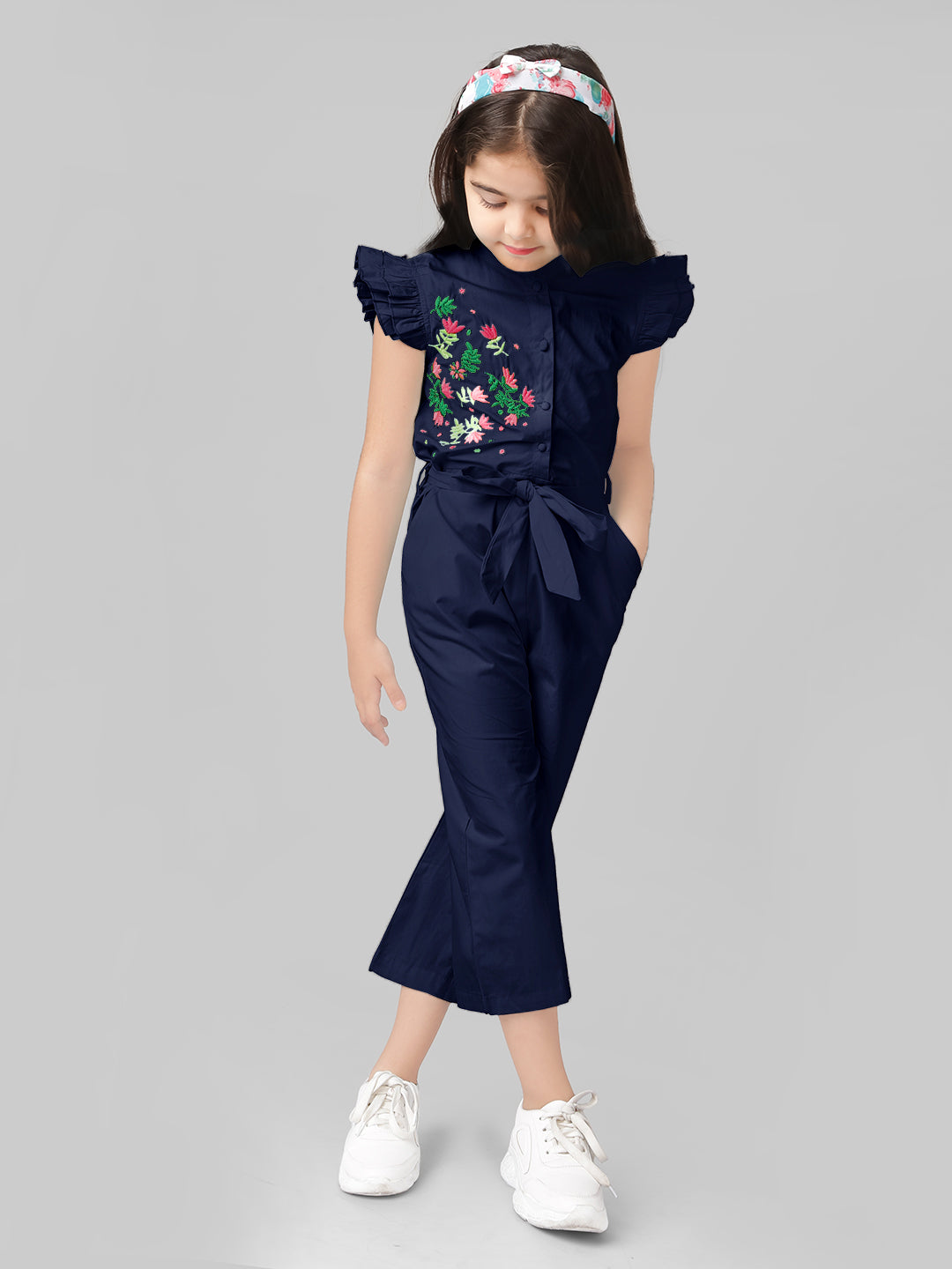 Girls Cotton Embroidered Jumpsuit