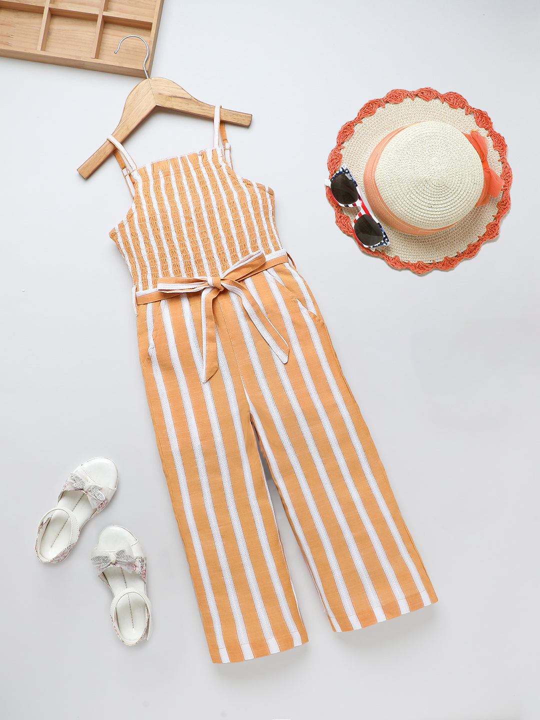 Girls Cotton Stripes Jumpsuit