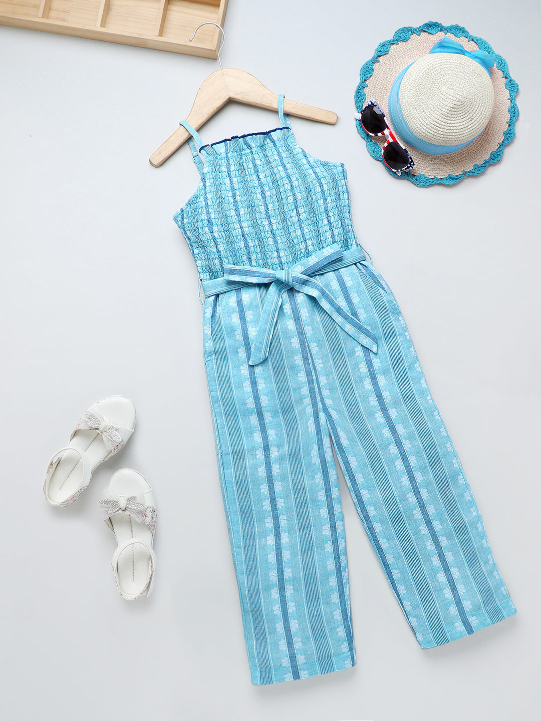 Girls Cotton Stripes Jumpsuit