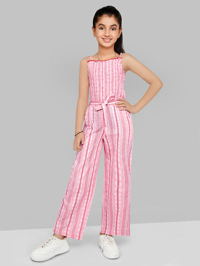 Girls Cotton Stripes Jumpsuit