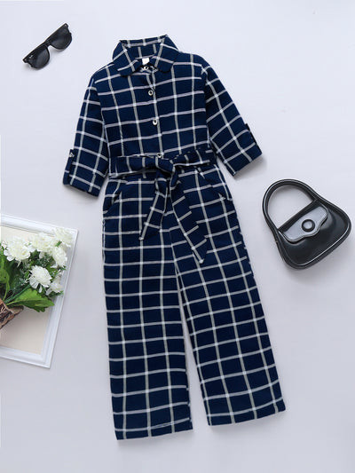 Girls Rayon Checks Jumpsuit