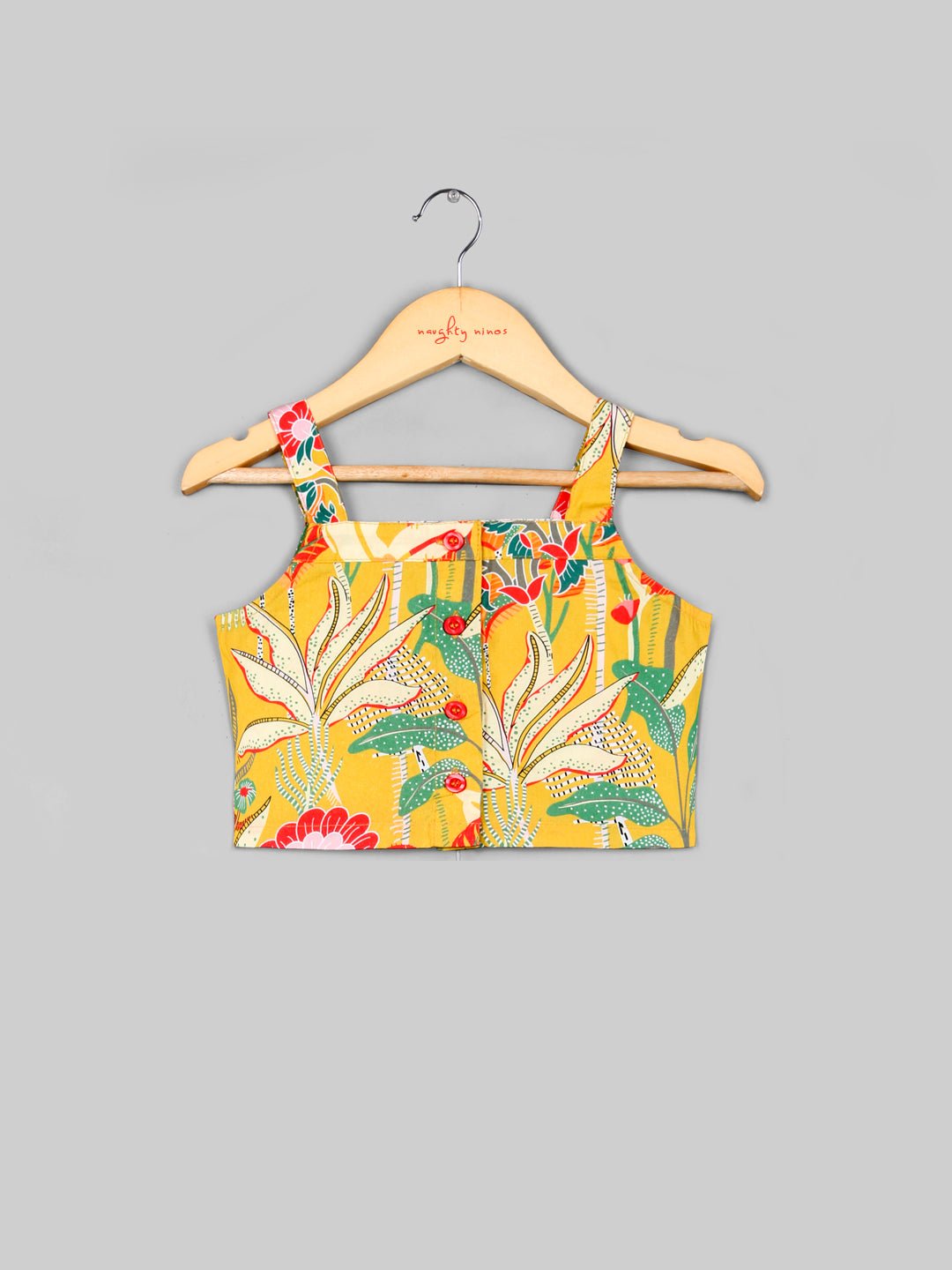 Girls Cotton Floral Top with Palazzo_Mustard