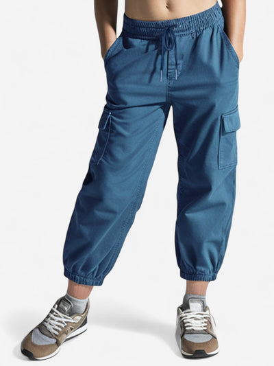 Girls Cotton Solid Cargo Pants_Teal