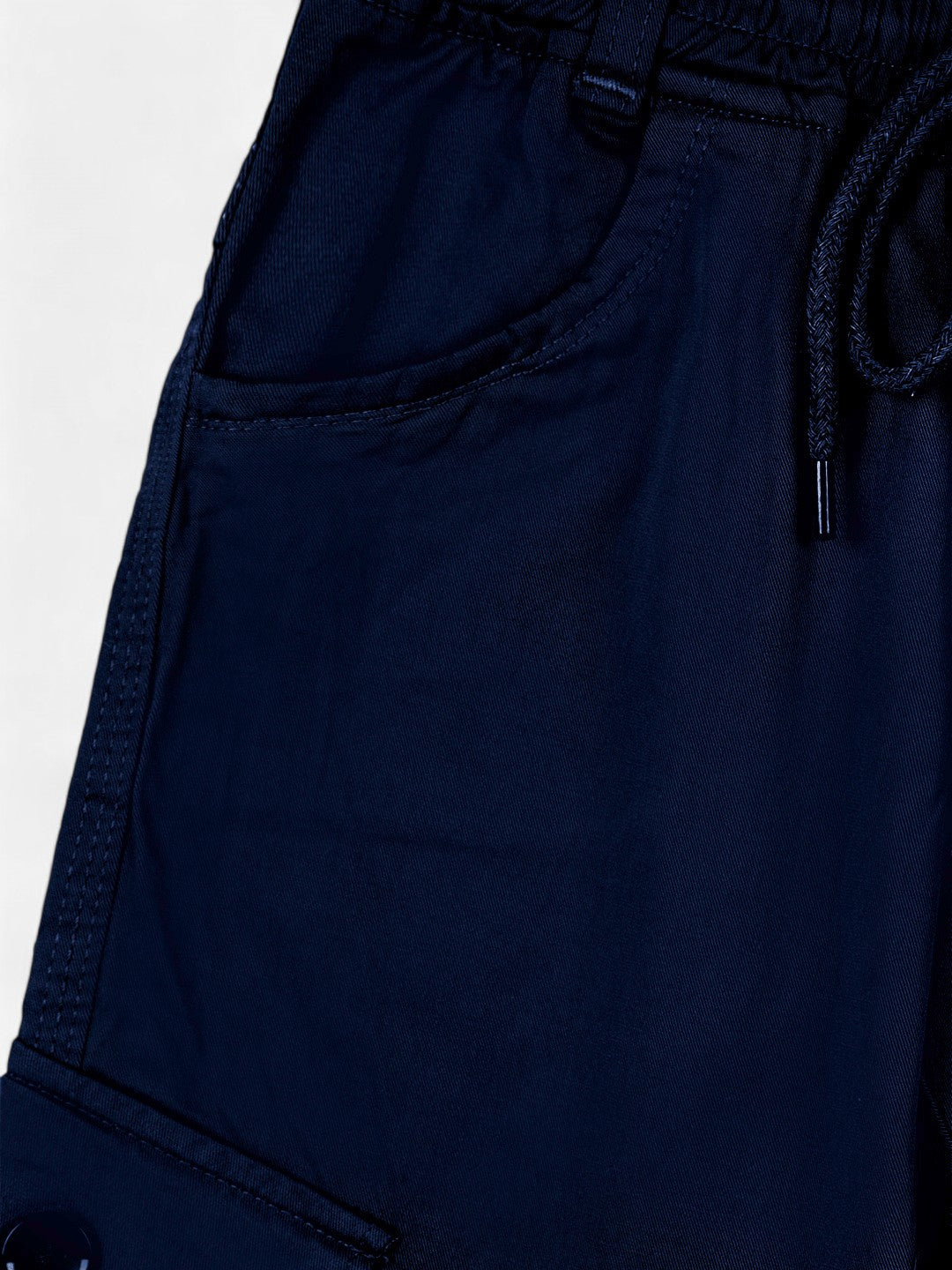 Girls Cotton Solid Cargo Pants_Navy Blue