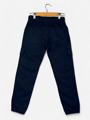 Girls Cotton Solid Cargo Pants_Navy Blue