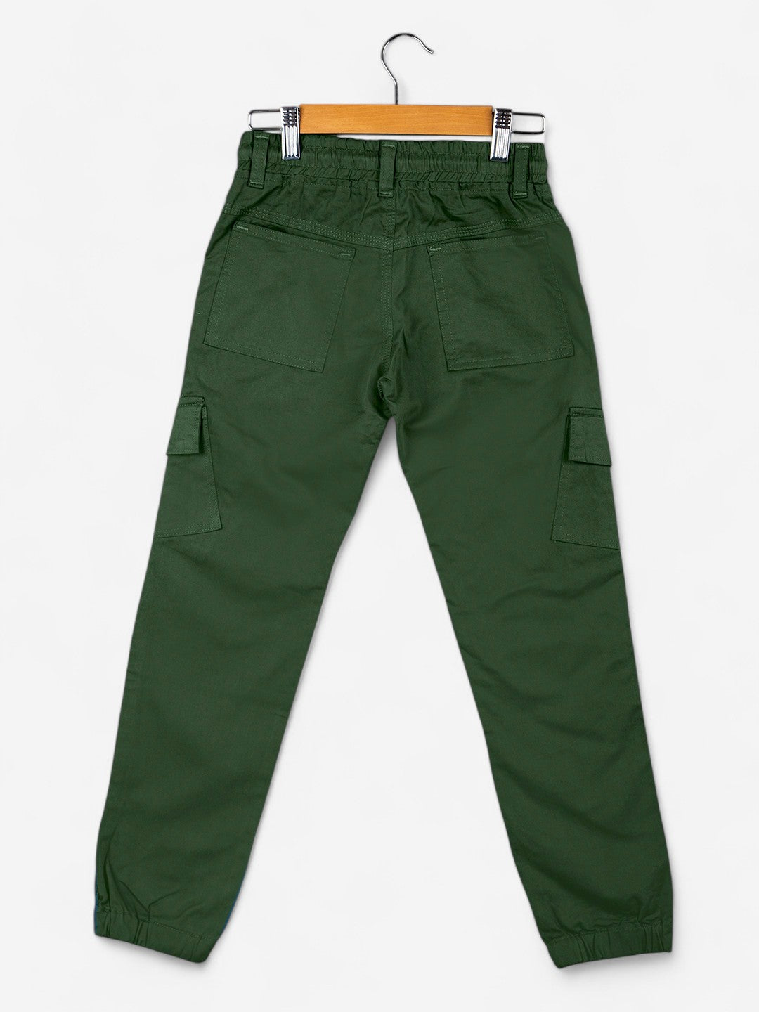 Girls Cotton Solid Cargo Pants_Dark Green