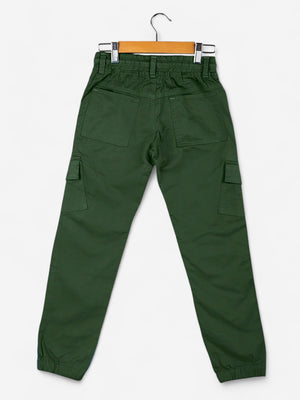 Girls Cotton Solid Cargo Pants_Dark Green