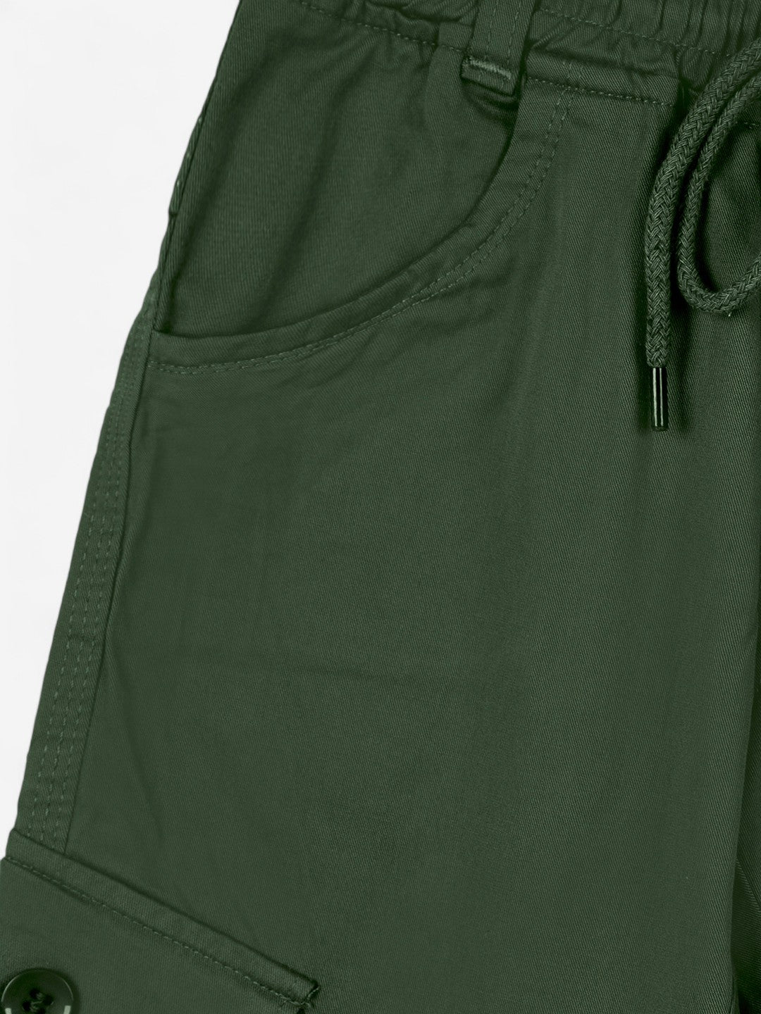 Girls Cotton Solid Cargo Pants_Dark Green