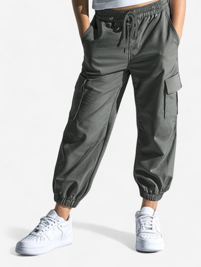 Girls Cotton Solid Cargo Pants_Gray