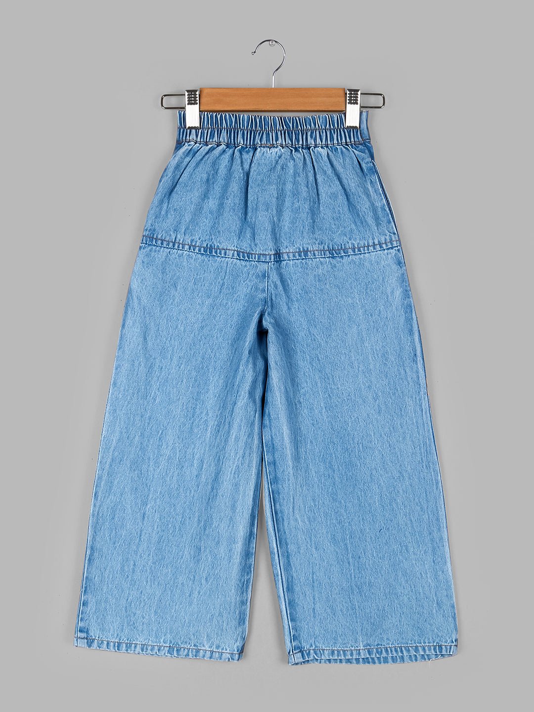 Girls Denim Pleated Flared Jeans_Blue