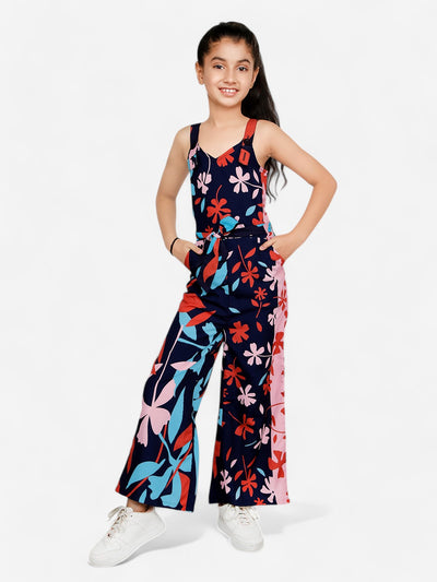 Girls Floral Printed Jumpsuit_Navy Blue