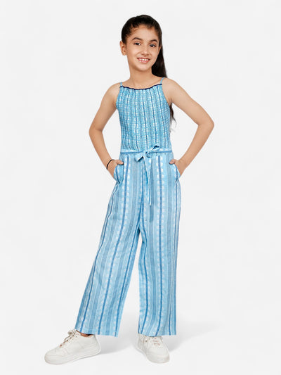 Girls Cotton Stripes Jumpsuit