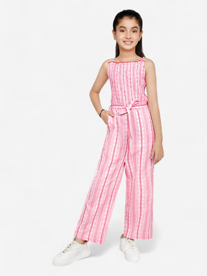 Girls Cotton Stripes Jumpsuit