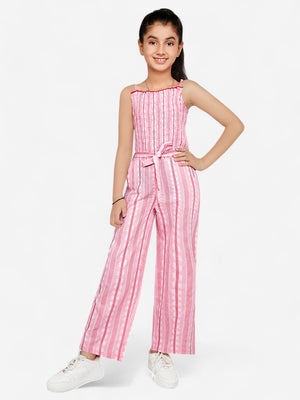 Girls Cotton Stripes Jumpsuit