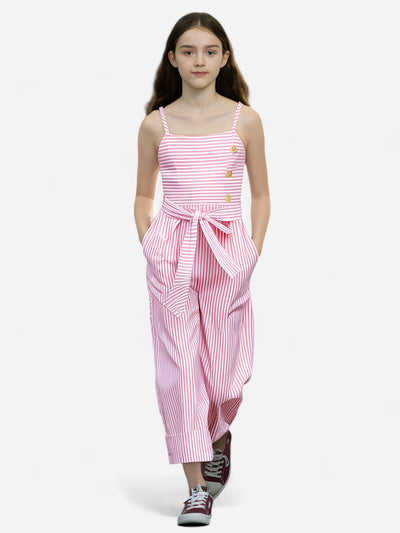 Girls Cotton Stripes Jumpsuit