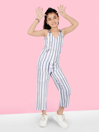 Girls Stripes Printed Jumpsuit