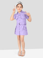 Girls Cotton Solid Shirt Style Dress