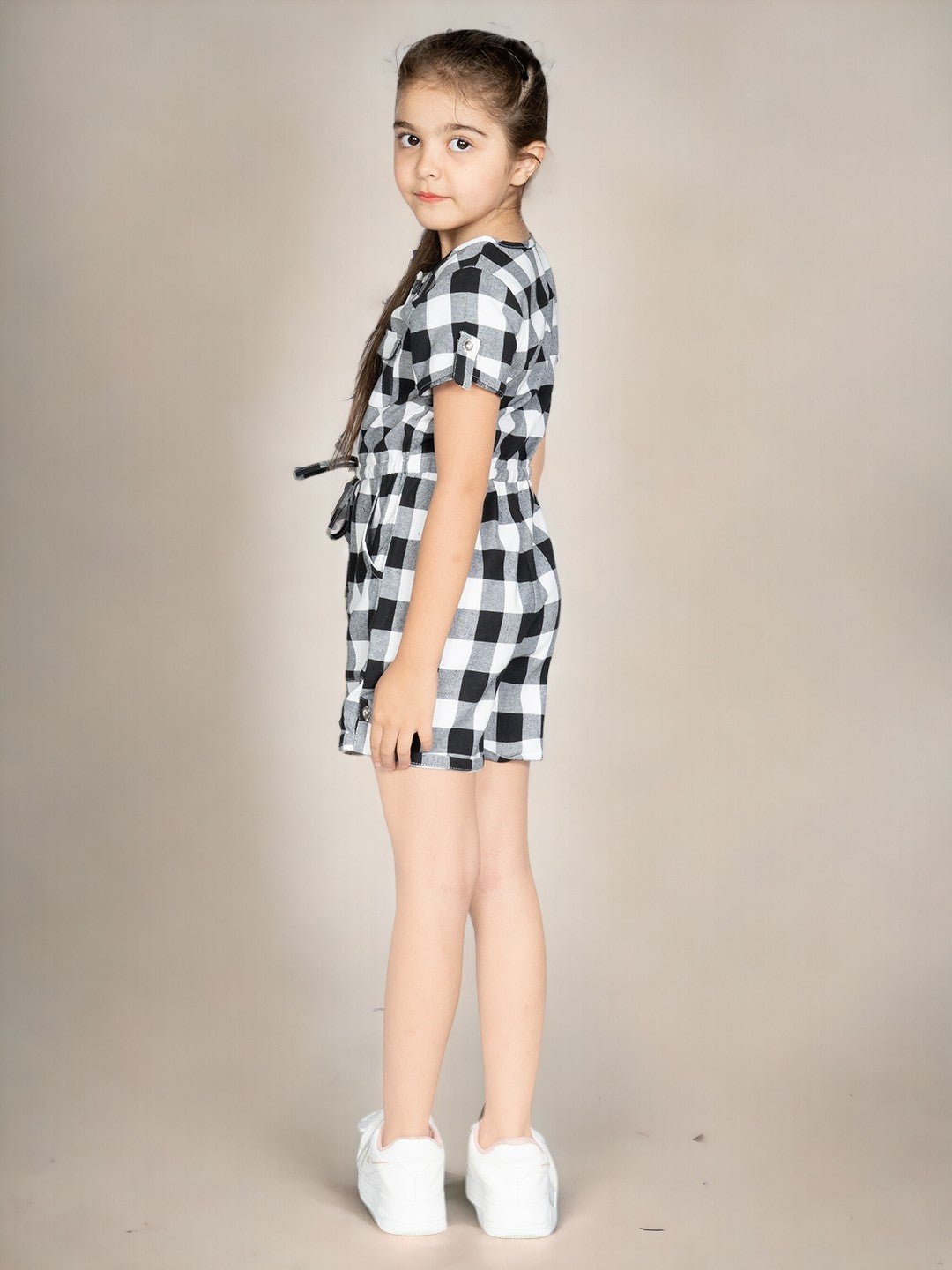Girls Checked Cotton Jumpsuit