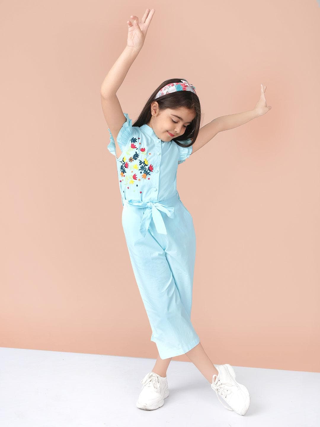 Girls Embroidered Cotton Jumpsuit